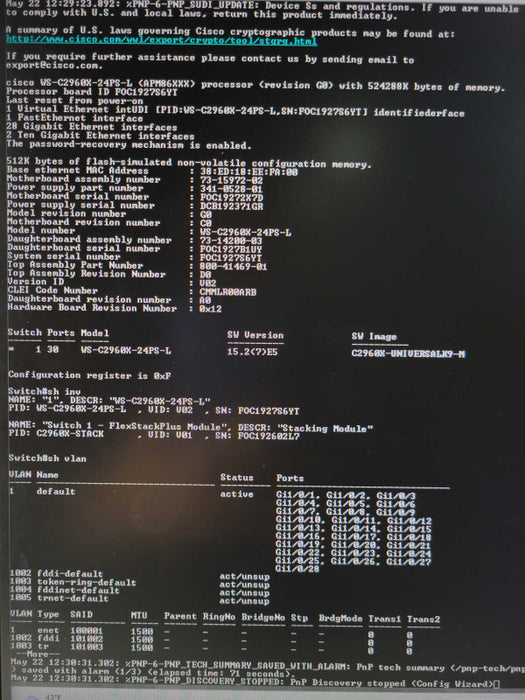 Cisco WS-C2960X-24PS-L 24-Port 4x SFP PoE Gig Managed Switch w/ C2960-Stack Q_