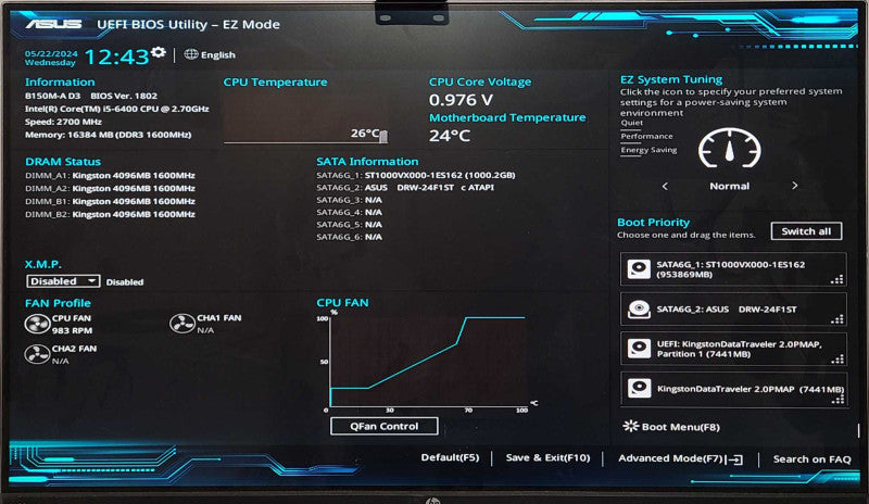Custom PC/ASUS B150M-A D3, i5-6400 2.70GHz, 16GB DDR3, 1TB HDD