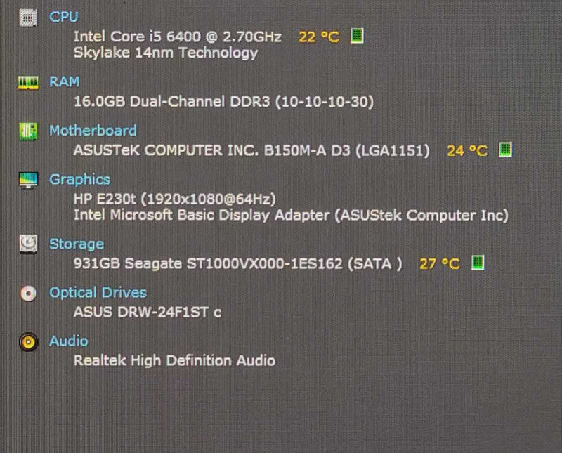 Custom PC/ASUS B150M-A D3, i5-6400 2.70GHz, 16GB DDR3, 1TB HDD