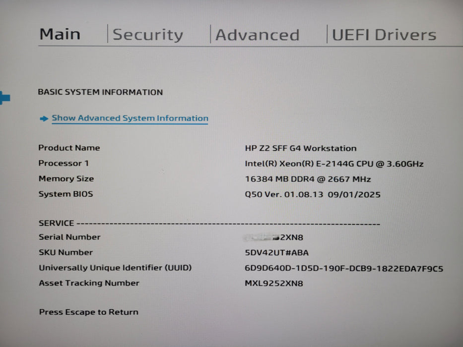 HP Z2 SFF G4 Workstation, Xeon E-2144G 3.60GHz, 16GB DDR4, 256GB NVMe