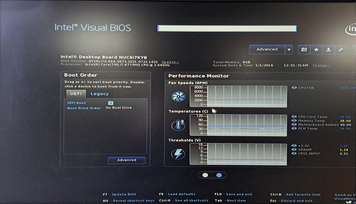 Intel NUC6i7KYK Mini PC | Intel Core i7-6770HQ @2.60GHz, 8GB DDR4, No HDD
