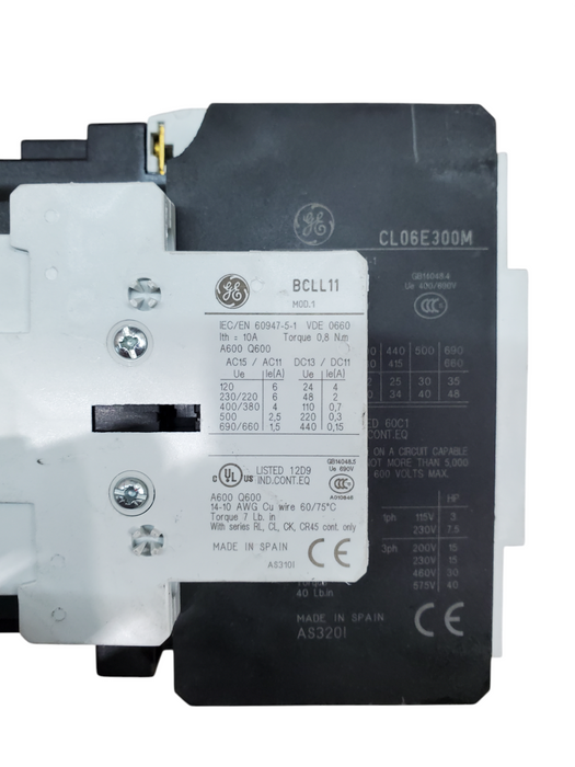 General Electric CL06E300M Contactor Relay w/ 2x BCLL11 Auxillary Contact *READ*