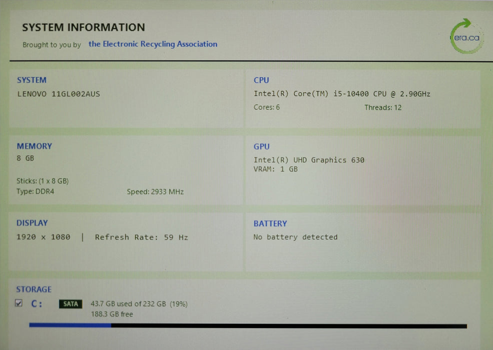 Lenovo ThinkCentre M70c SFF,  Core i5-10400 2.90GHz, 8GB DDR4, 250GB SSD