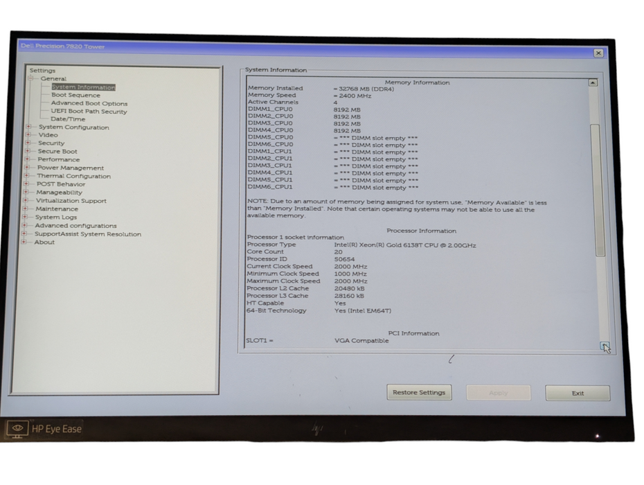 DELL Precision 7820 Intel Xeon GOLD 6138T 32GB RAM 256GB SSD Please READ