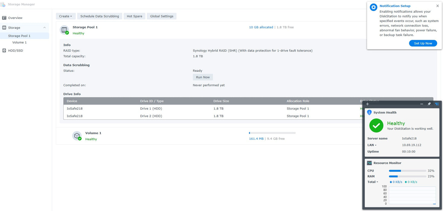 ioSafe 218 NAS Storage System Server Fireproof Waterproof- 2x 2TB HDD - Synology