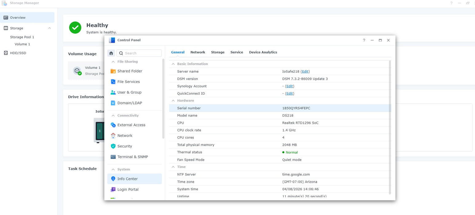 ioSafe 218 NAS Storage System Server Fireproof Waterproof- 2x 2TB HDD - Synology