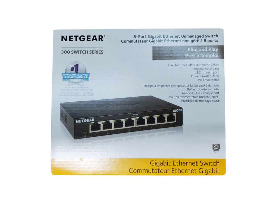 New Open Box  - Netgear GS308 8-Port Gigabit Ethernet Unamanged Switch