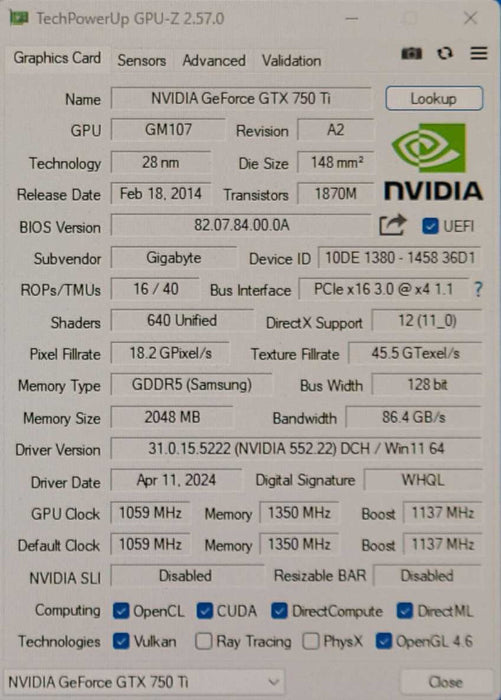 GIGABYTE GeForce GTX 750 Ti 2GB GDDR5 GV-N75T0C2-2GI Graphic Card