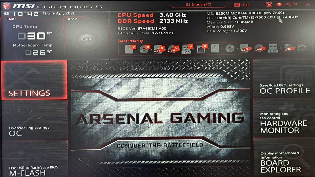 MSI B250M MOTAR ARCTIC w/ Intel Core i5-7500, 16GB DDR4, EVGA SUPERNOVA 550 G2