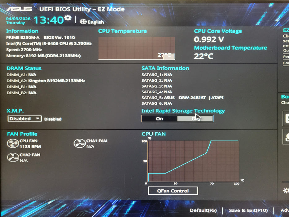 Custom/Asus Tower PC, core I5-6400 2.70GHz, 8GB DDR4, 256GB NVME, 430W PSU, READ