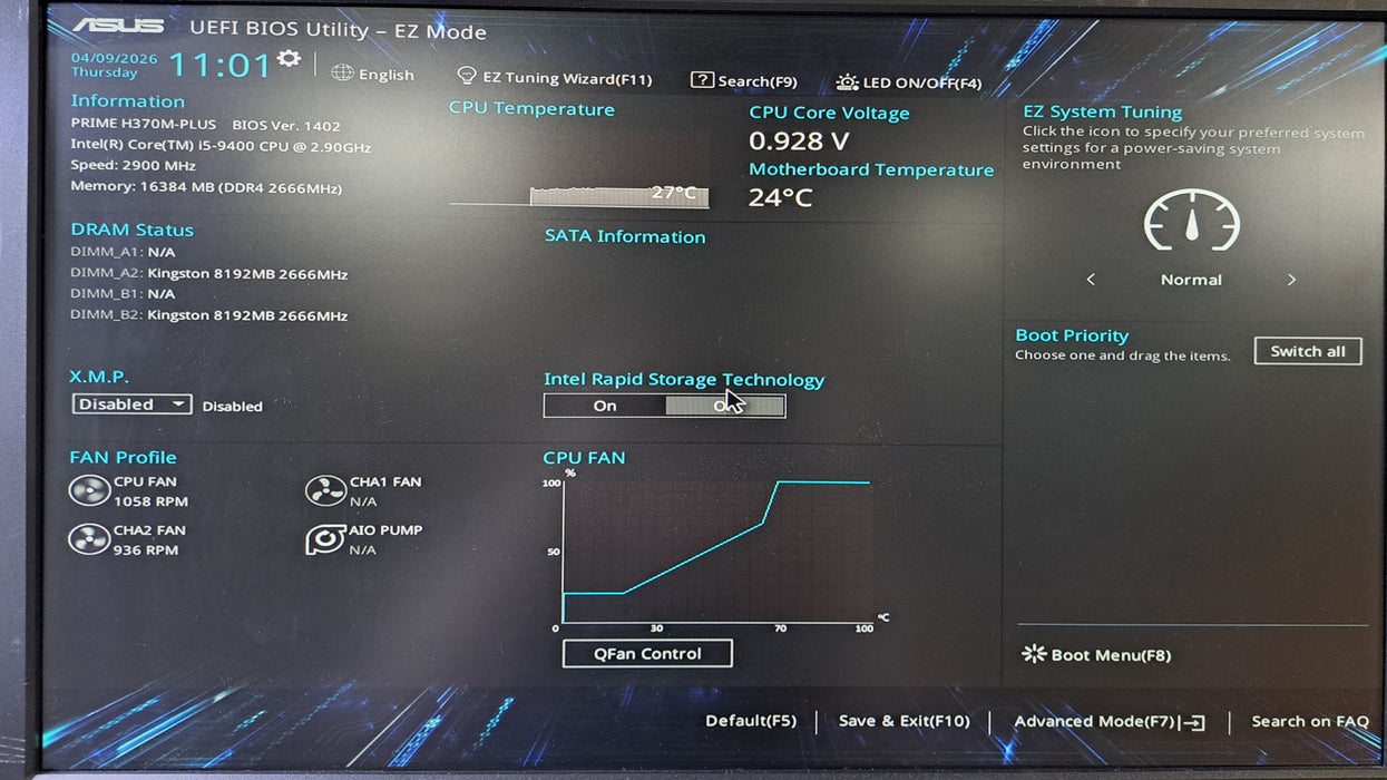 Asus PRIME H370M-PLUS Motherboard w/ Intel Core i5-9400, 16GB DDR4, No SSD