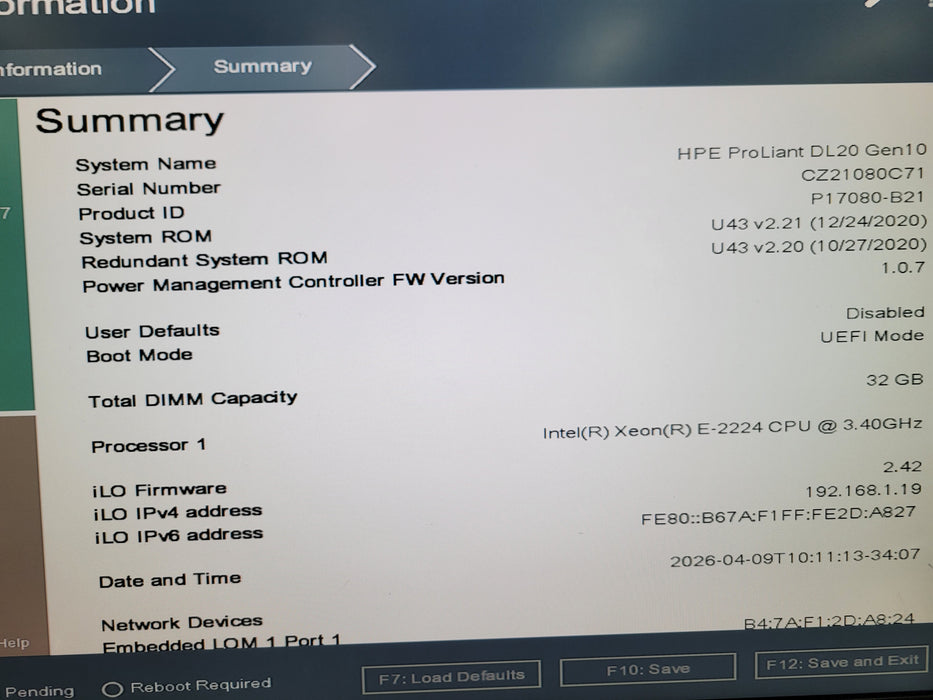 HPE ProLiant DL20 Gen10 - Xeon E-2224 32GB DDR4 P408i-a ST Gen10 2x500W PSU