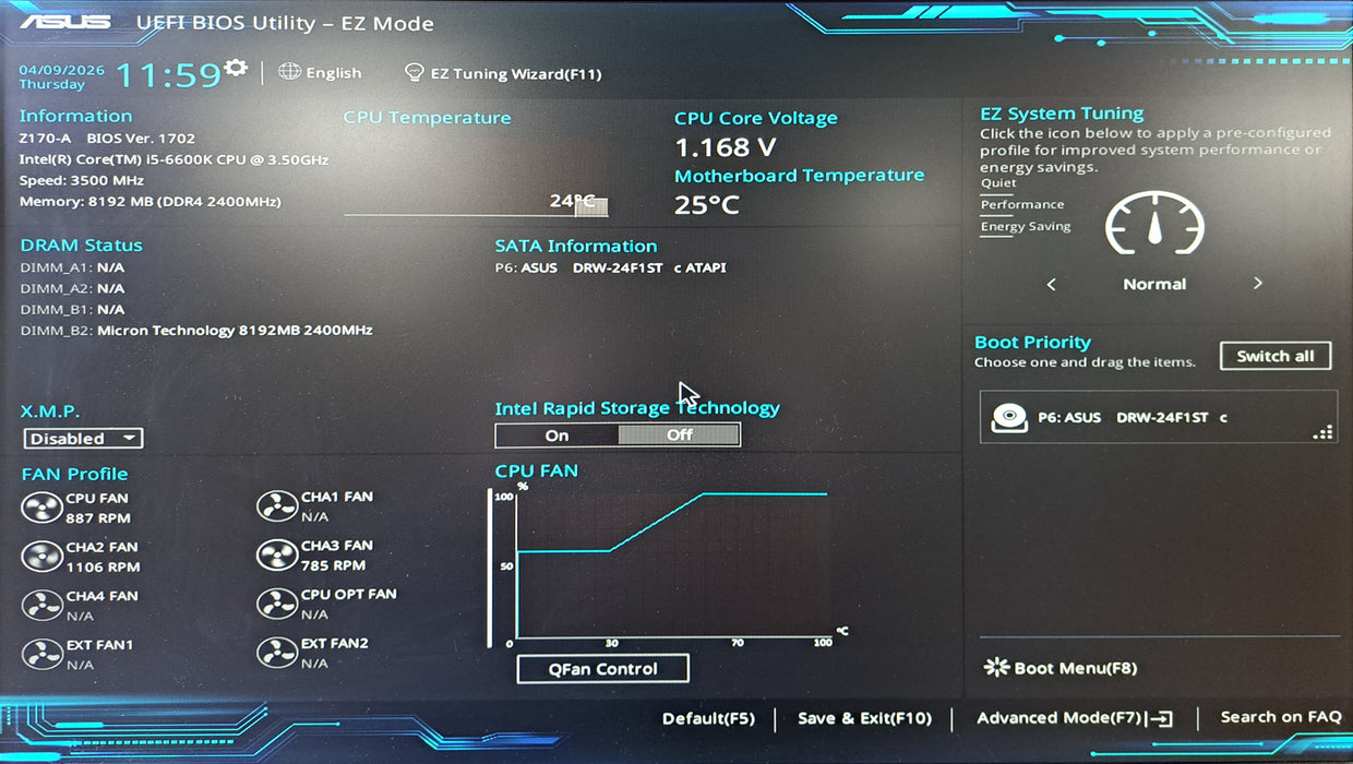 Custom PC | Asus Z170-A w/ Intel Core i5-6600K, 8GB DDR4, No HDD, 750W PSU
