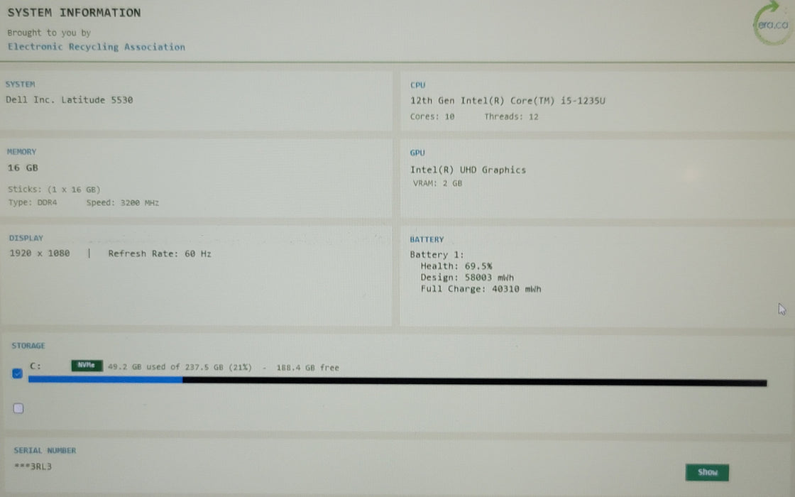 Dell Latitude 5530 15" i5-1235U 16GB DDR4 256GB NVMe