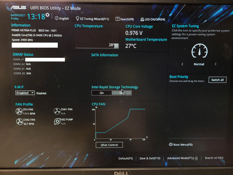 Asus PRIME H370M-PLUS Motherboard w/ Intel Core i5-9400 No RAM
