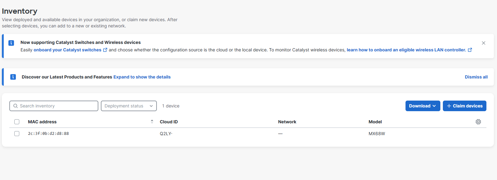 Cisco Meraki MX68W-HW | Wireless Security Appliance (UNCLAIMED)