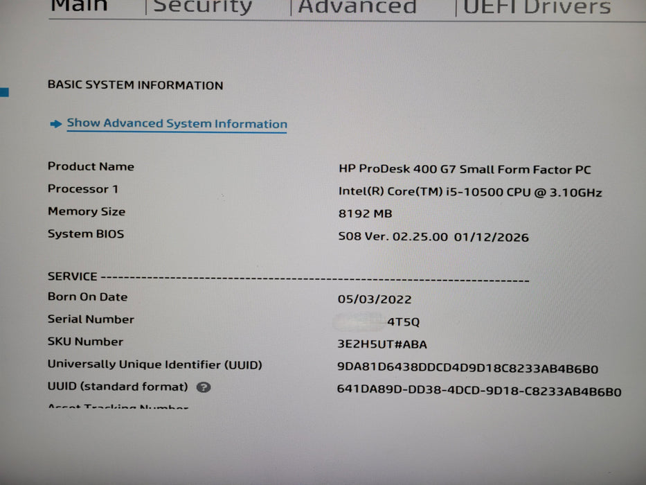 HP ProDesk 400 G7 SFF i5-10500 CPU | 8GB DDR4 | 256GB NVME