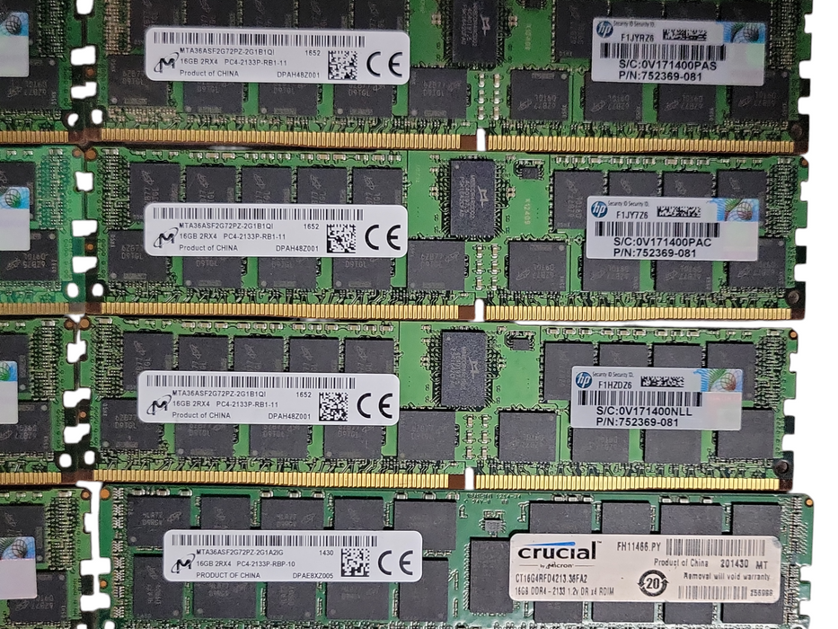 Lot of 8x Micron 16Gb 2Rx4 PC4-2133P-R DDR4 Server RAMs