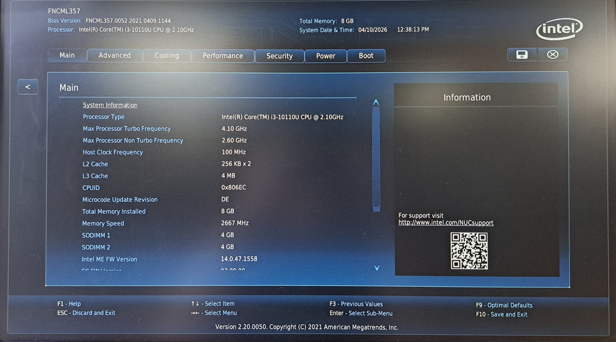 Intel NUC 10 Mini PC | Intel Core i3-10110U @2.10GHz, 8GB DDR4, 250GB NVMe