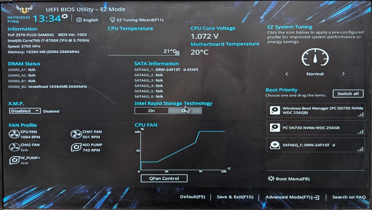 Custom PC, TUF Z370-PLUS GAMING w/ i7-8700K, 16GB DDR4, 256GB NVMe, GTX1050Ti