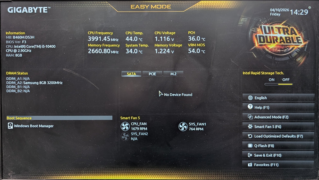 Custom PC, GIGABYTE B460M DS3H, i5-10400 2.90GHz, 8GB DDR4, 256GB NVMe, RX580