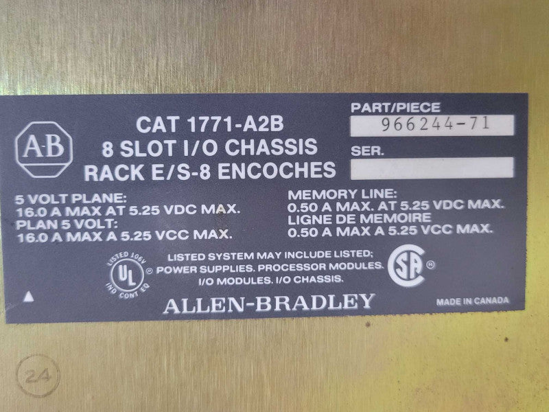 Allen Bradley CAT 1771-A2B 8-Bay I/O Chassis with cards, READ _