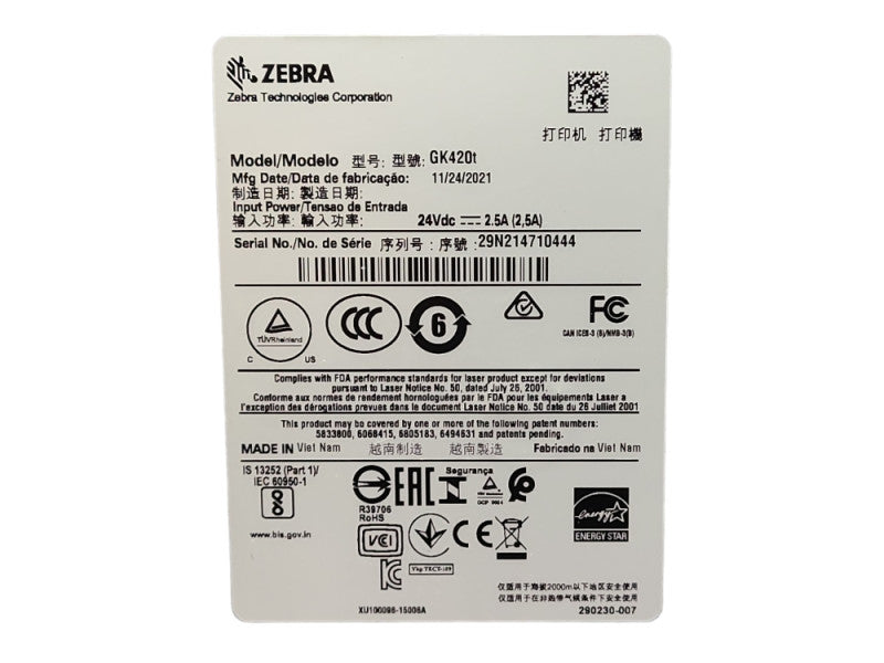 Zebra GK420t Direct Thermal Transfer Label Printer