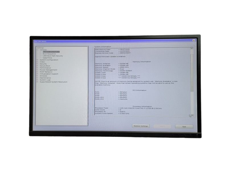 Dell XPS 8940 Core i7 - 11700 @ 2.50GHz 32GB DDR4 Ram Î¸