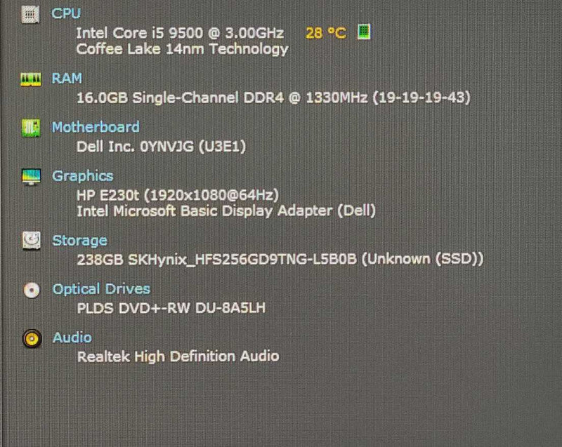 Dell OptiPlex 7070 SFF, i5-9500 3.00GHz 6-Core, 16GB DDR4, 256GB NVMe