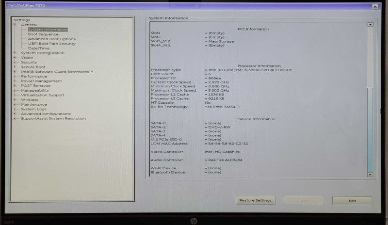 Dell OptiPlex 7070 SFF, i5-9500 3.00GHz 6-Core, 16GB DDR4, 256GB NVMe