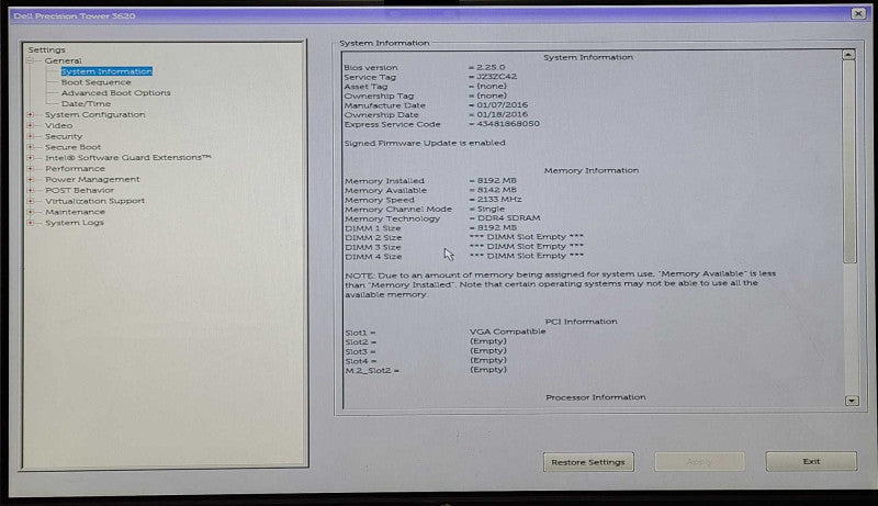 Dell precision T3620, Xeon E3-1225 V5 3.30GHz, 8GB DDR4, Nvidia NVS310,No HDD