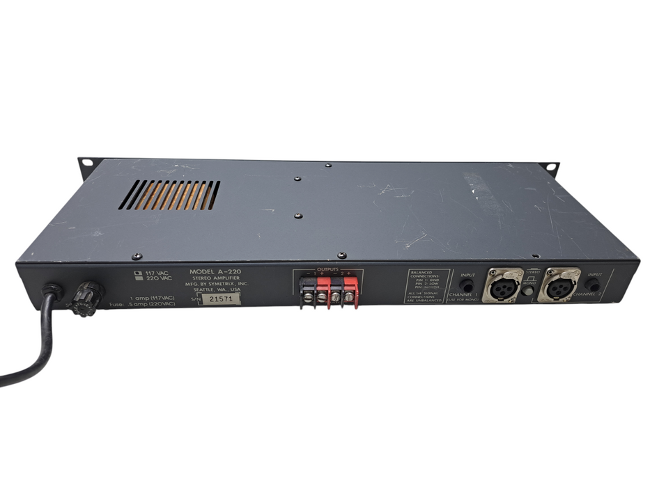 Symetrix A-220 Stereo Professional Studio Amplifier w/ Racmount