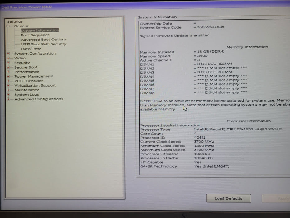 Dell Precision T5810, Xeon E5-1630v4 3.70GHz, 16GB DDR4 Quadro M2000, 425W PSU