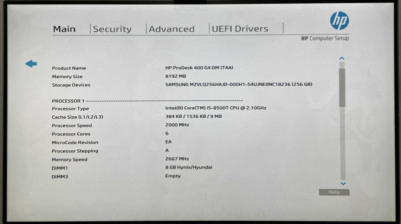 HP ProDesk 400 G4 USFF, i5-8500T 2.10GHz 6C, 8GB DDR4, 256GB Nvme, WiFi