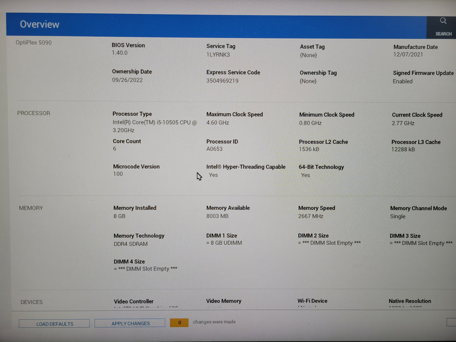 DELL OptiPlex 5090 SFF Intel Core i5-10505 8GB RAM 256GB NVMe
