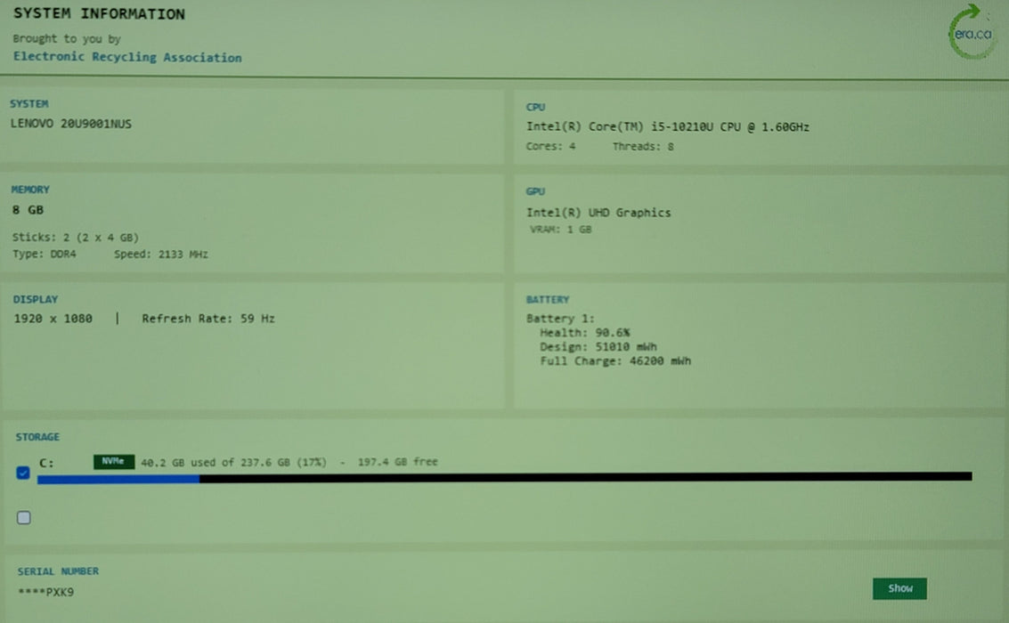 Lenovo ThinkPad X1 Carbon Gen 8 14" i5-10210U 256GB NVMe