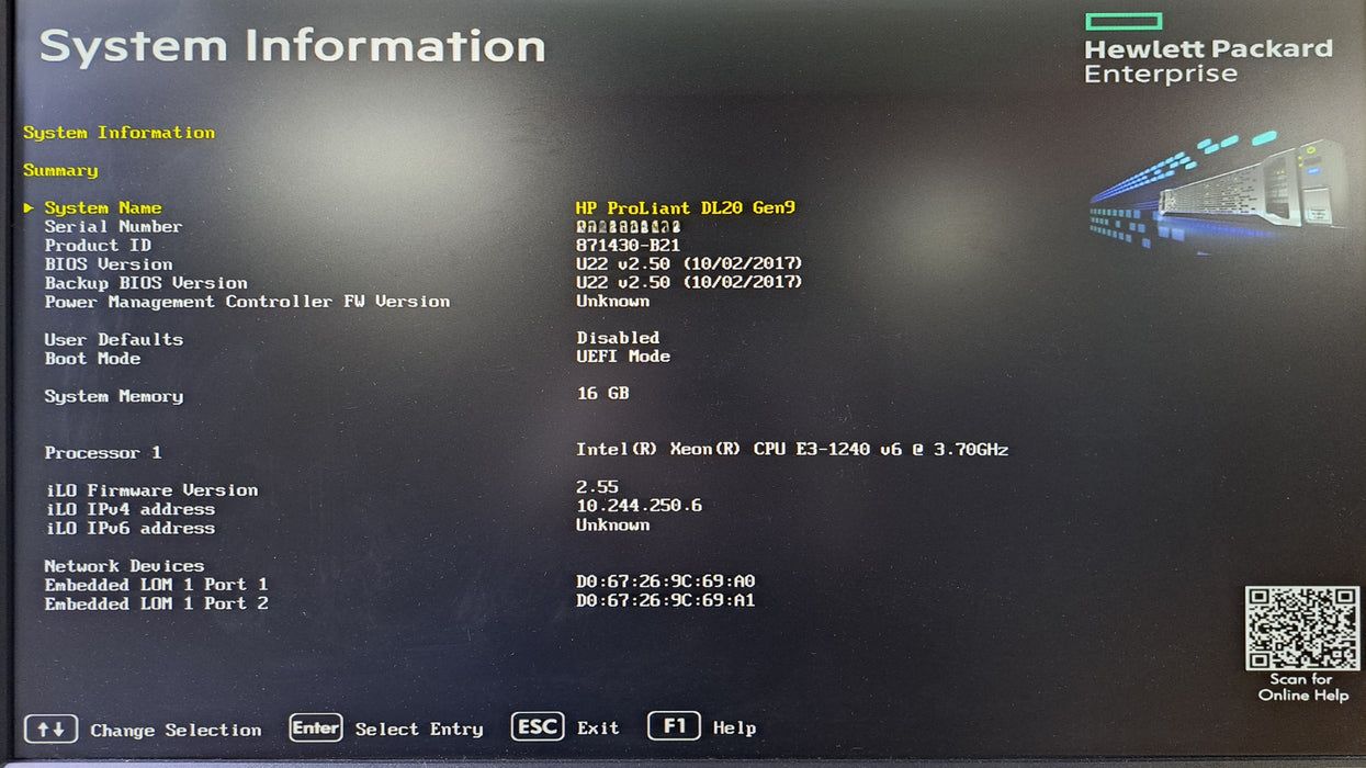 HP ProLiant DL20 Gen9 4x 2.5" | Xeon E3-1240 v6 @3.70GHz, 16GB DDR4, B140i, H240