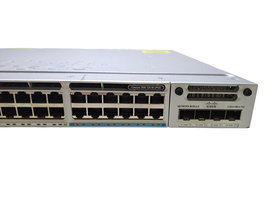 Cisco WS-C3850-12X48U-E 48 Port (12 mGig 36 Gig) UPoE Switch w/ C3850-NM-4-10G