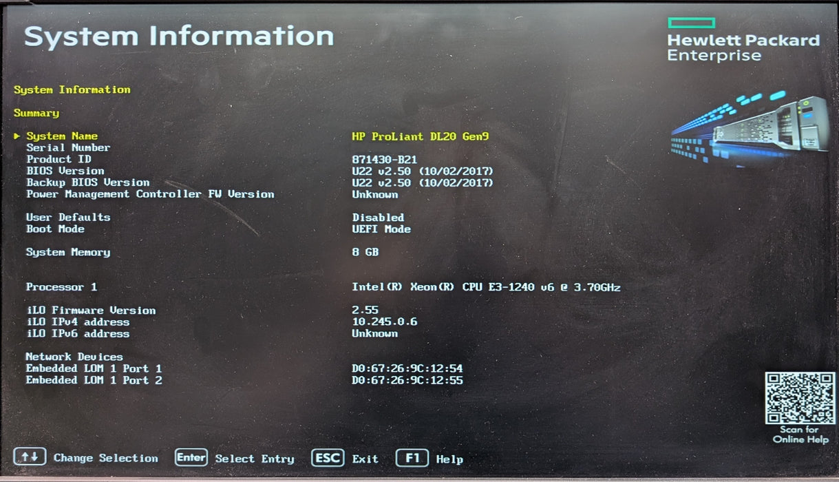 HPE ProLiant DL20 Gen9 1U 4x2.5", Xeon E3-1240v6, 8GB DDR4 NO HDD B140i 290W PSU