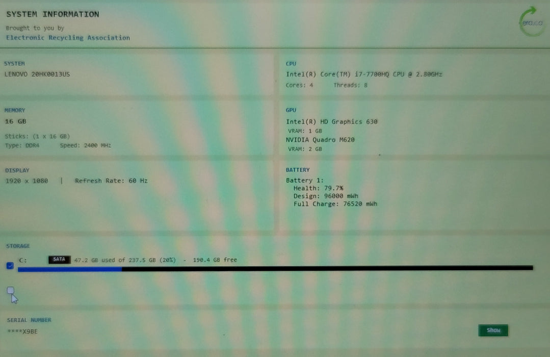 Lenovo ThinkPad P71 17" i7-7700HQ  16GB DDR4 Quadro M620 256GB NVMe