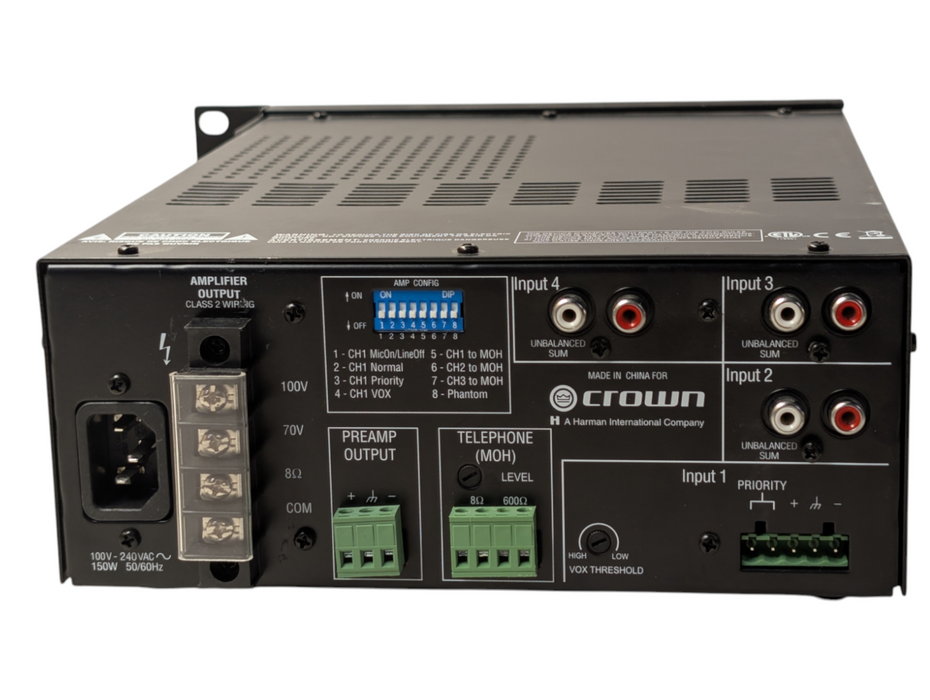 CROWN 160MA Mixer Amplifier 4 Channel 60W 100V 70V 8Ohm Outputs