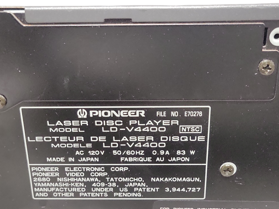 Pioneer LD-V4400 Laser Disc Player - No Remote, Powers on, READ