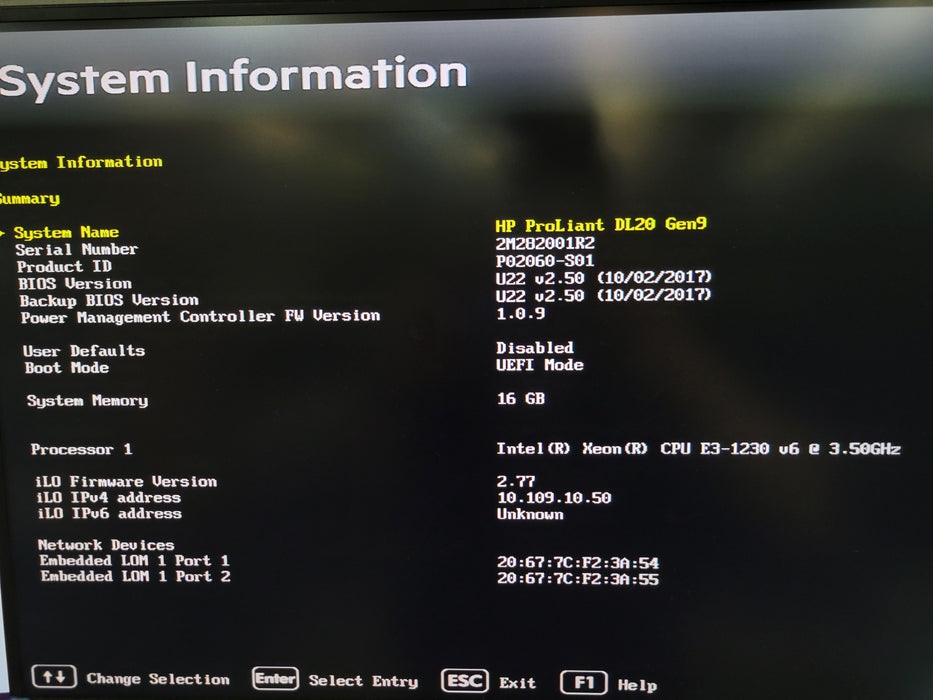 HPE ProLiant DL20 Gen9 - Xeon E3-1230 v6 16GB DDR4 NO HDD B140i 550W PSU