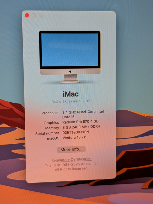 Apple iMac Retina 5K 27-inch 2017 Intel Core i5-7500 8GB RAM 250GB SSD Storage