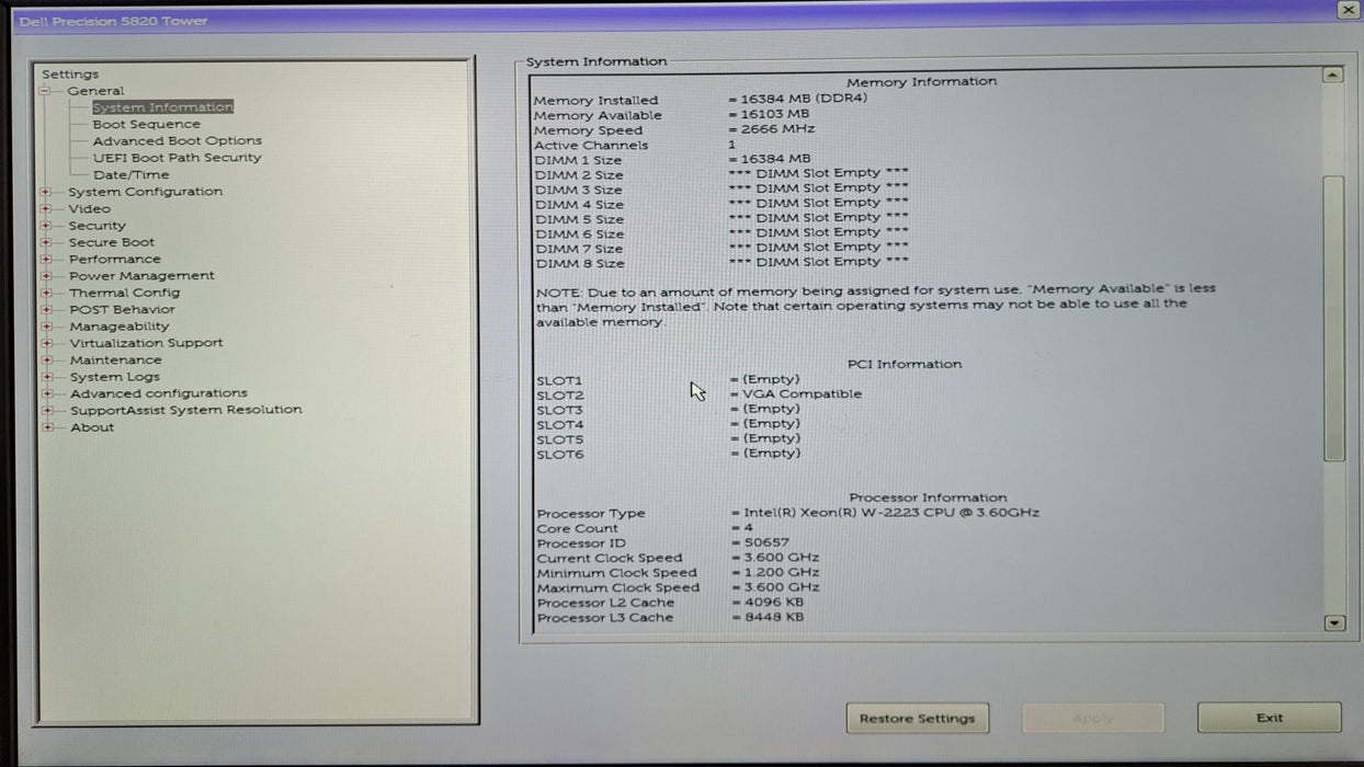 Dell Precision 5820 Tower Xeon W-2223 @3.60GHz, 16GB DDR4, Quadro M4000, No HDD