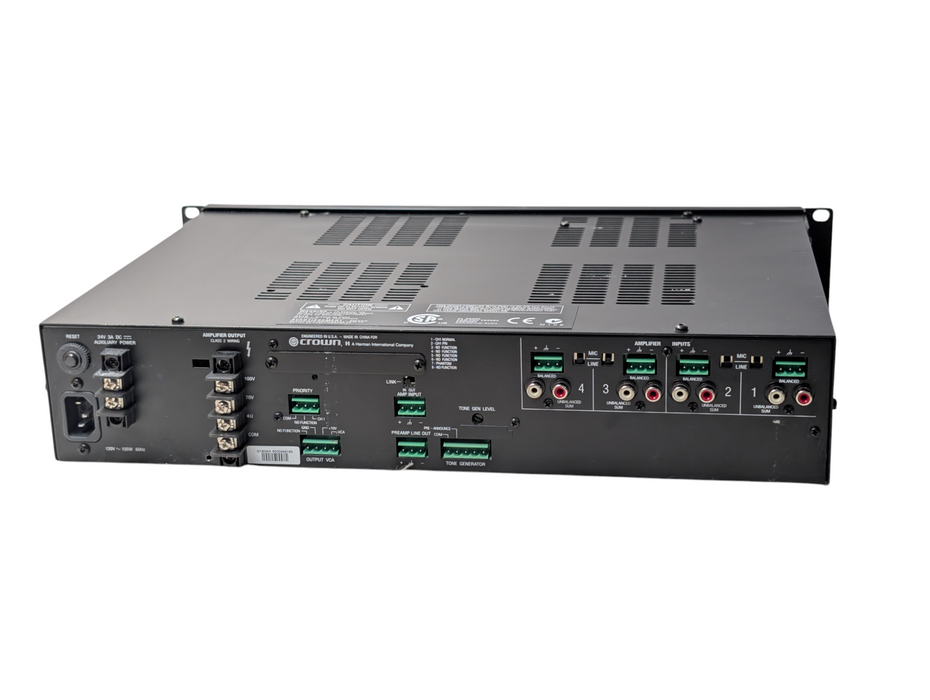 CROWN 180MA 4 Input Power Audio Amplifier 80 Watts  70V 100V 4 Ohm Outputs