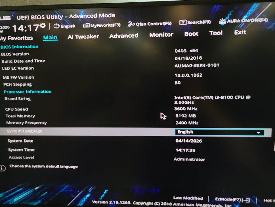 Intel Core i3-8100 8GB DDR4 NO HDD