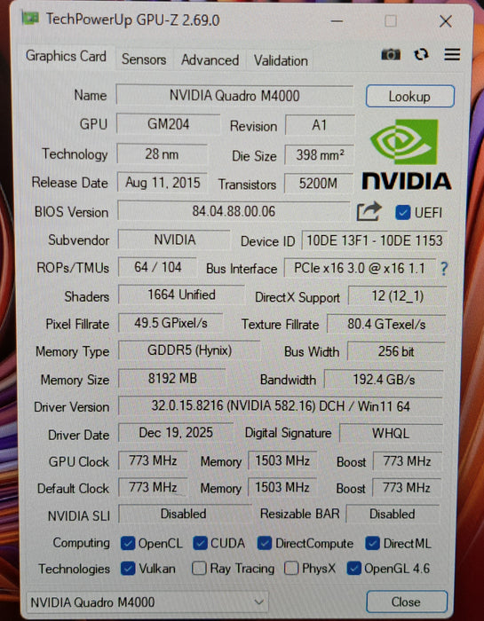 Dell/NVIDIA Quadro M4000 8GB GDDR5 Graphics Card | 4x DisplayPort