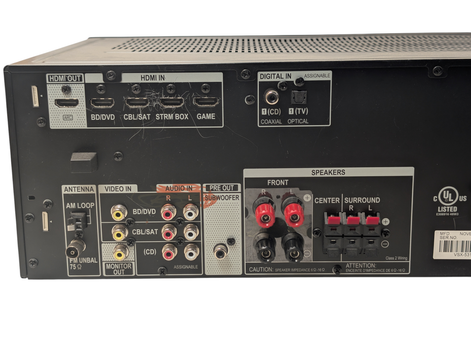 Pioneer AV Receiver VSX-531 5.1 Channel Receiver 4K HDMI Bluetooth