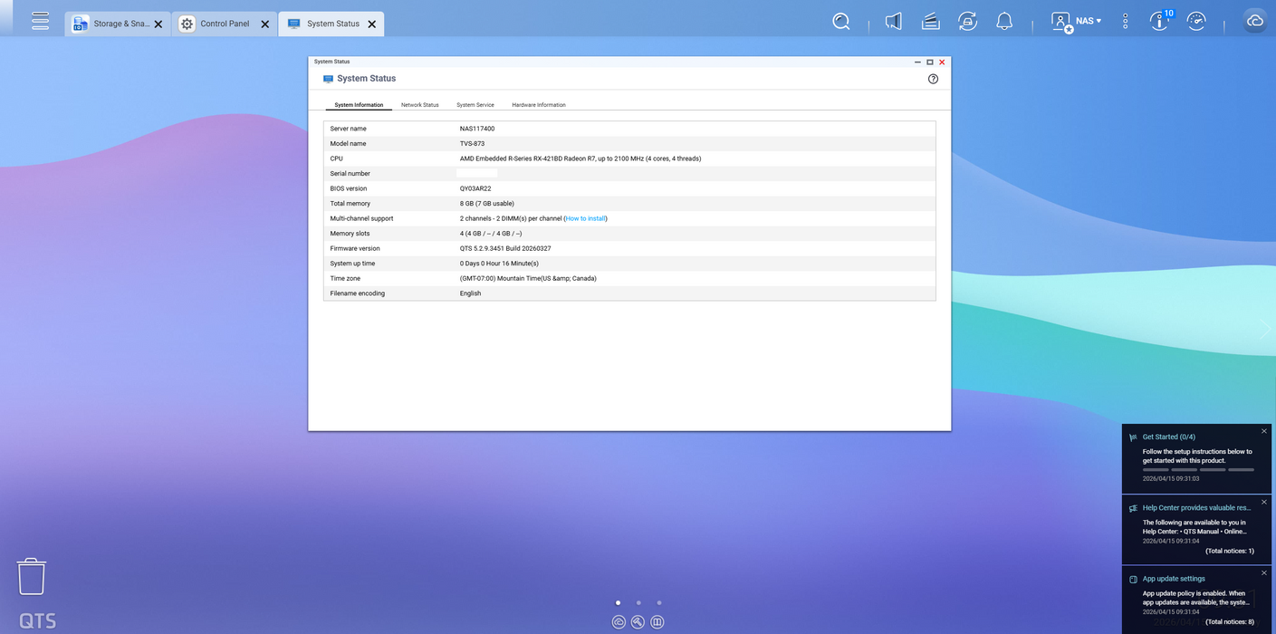 QNAP TVS-873 8 bay NAS 8GB RAM w/ 8x 2TB HDDs & 2x 500GB SSD